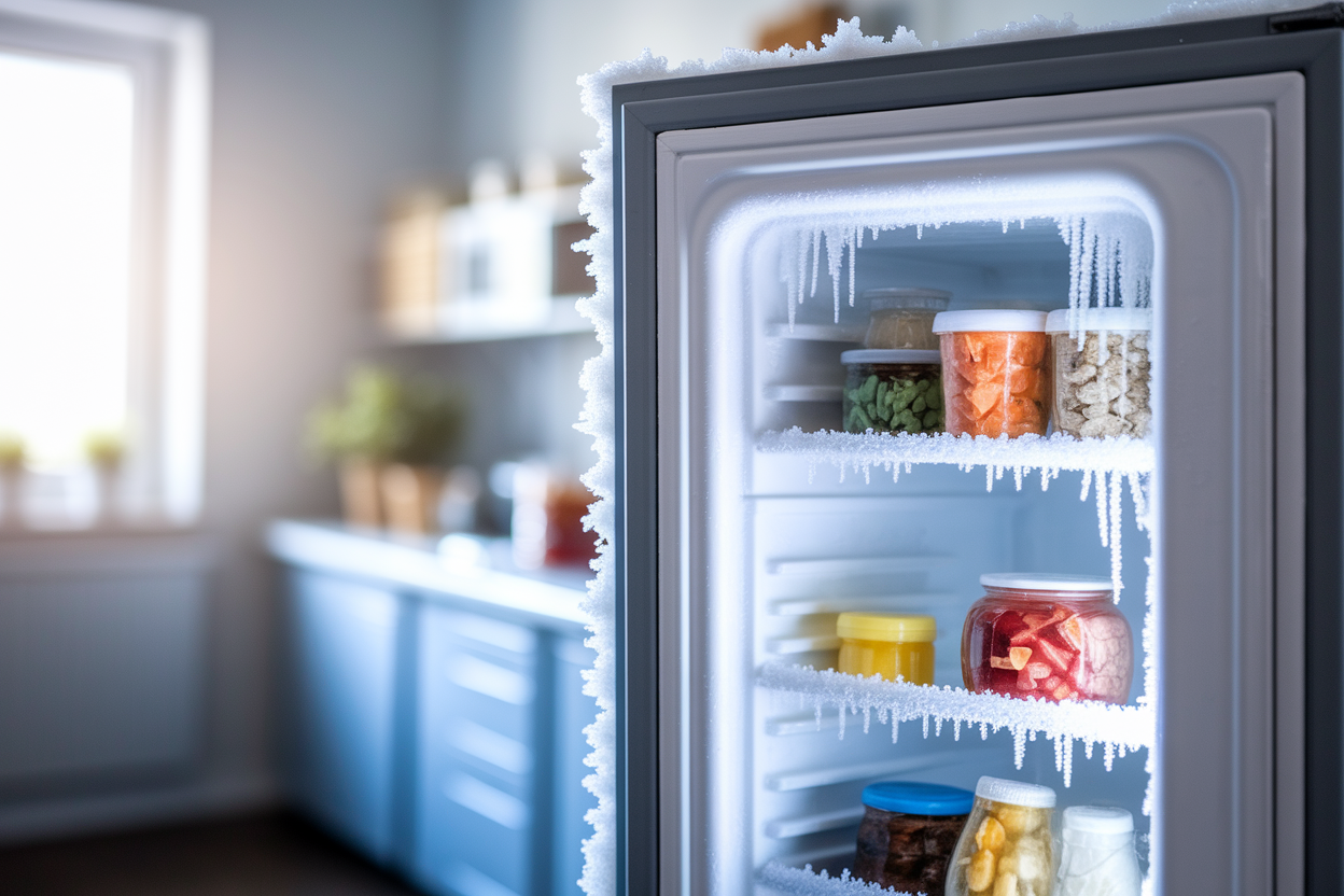 congelateur-ouvert-givre-aliments-flous