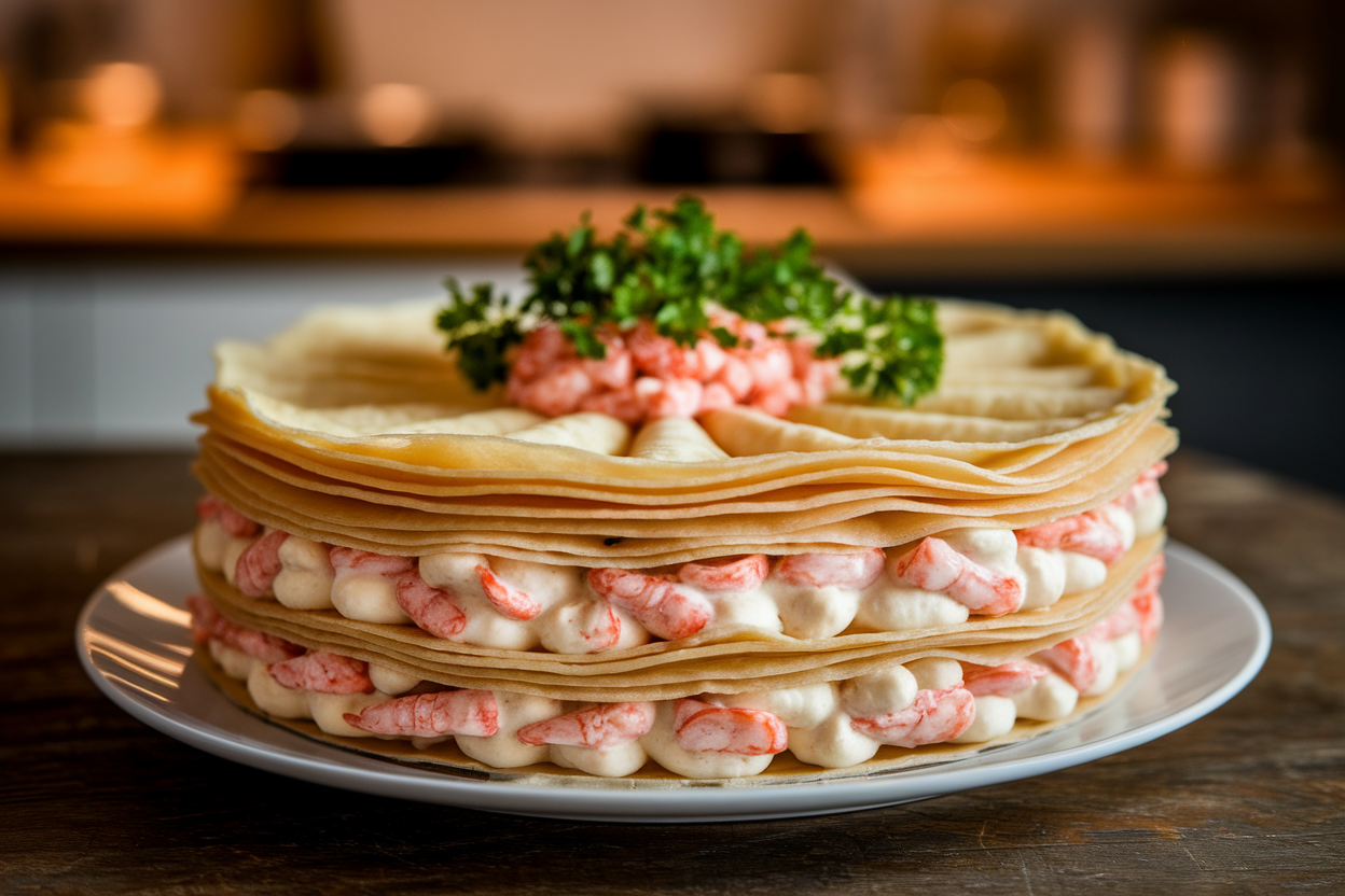 Gâteau de crêpes aux fruits de mer : recette facile pour 4 personnes