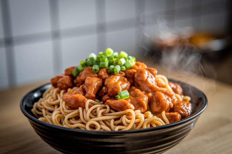 Recette Thermomix : Nouilles chinoises au poulet et sauce soja