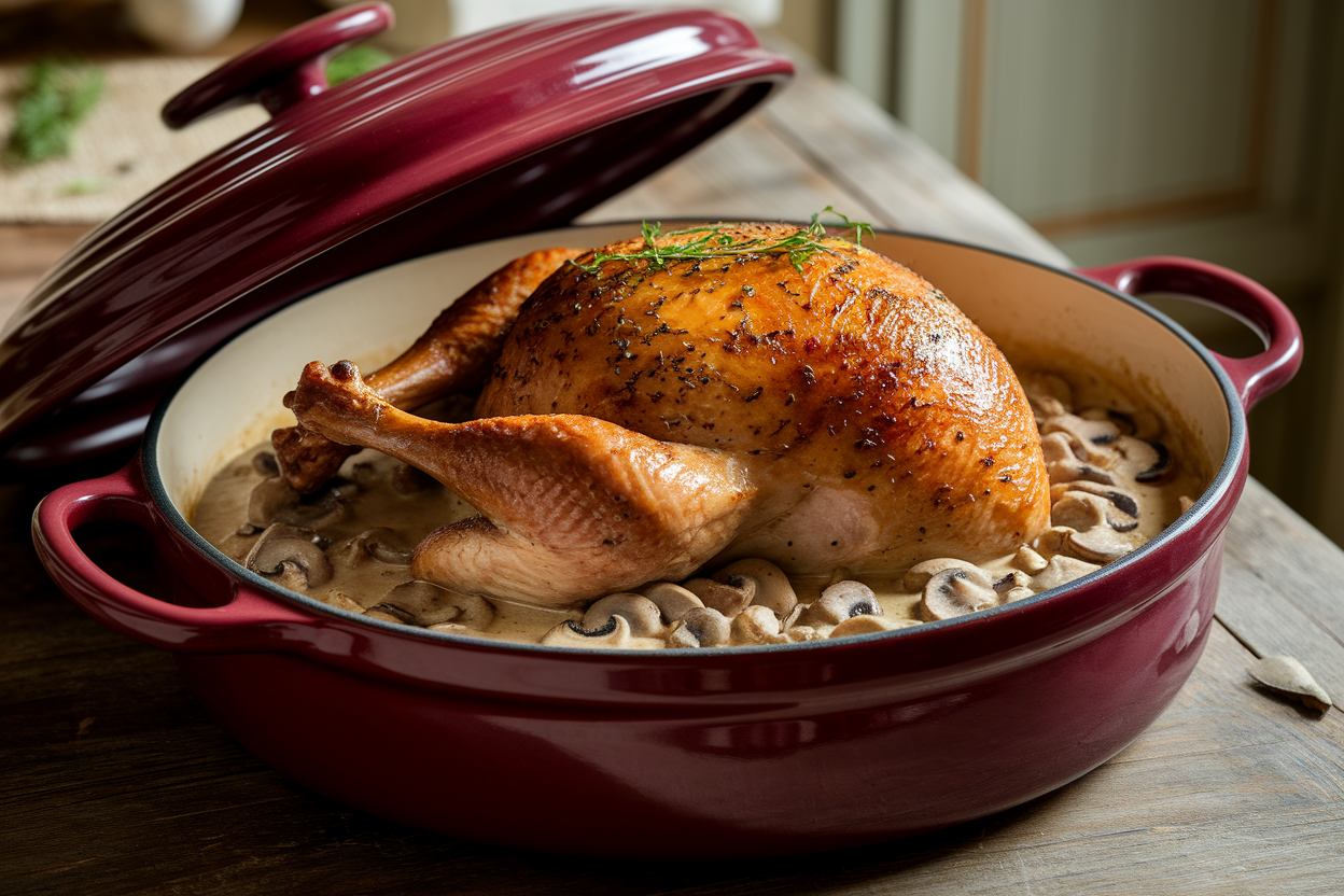 Rôti de Dinde Forestier en Cocotte : Recette Facile et Crémeuse aux Champignons
