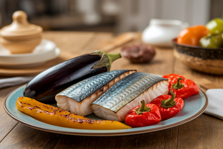 Aubergine Brûlée, Maquereau et Poivrons Confits : Recette Facile pour 4 Personnes