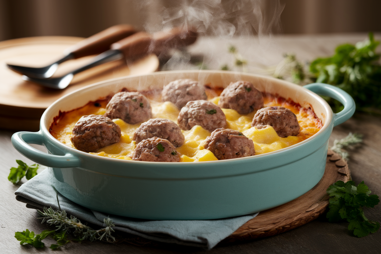 Recette facile de boulettes de viande et pommes de terre gratinées au four