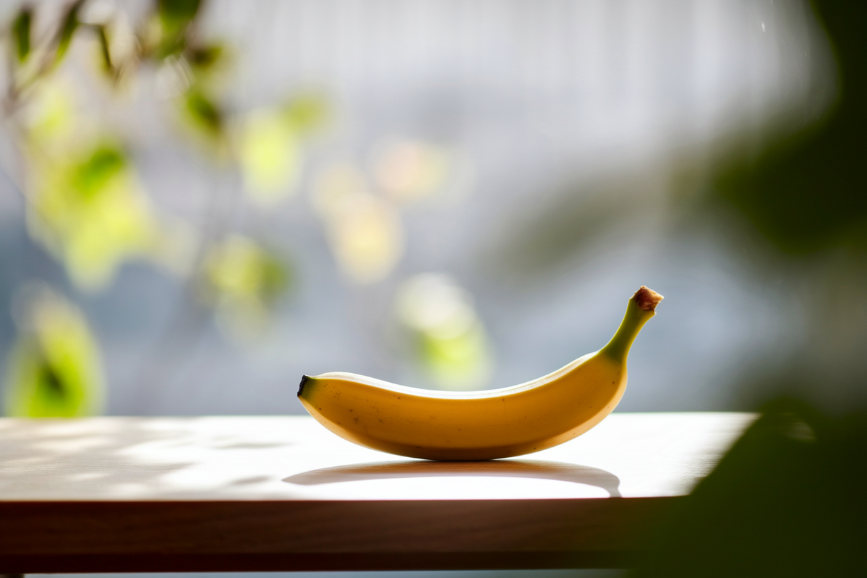 banane-table-bois-lumiere-feuilles
