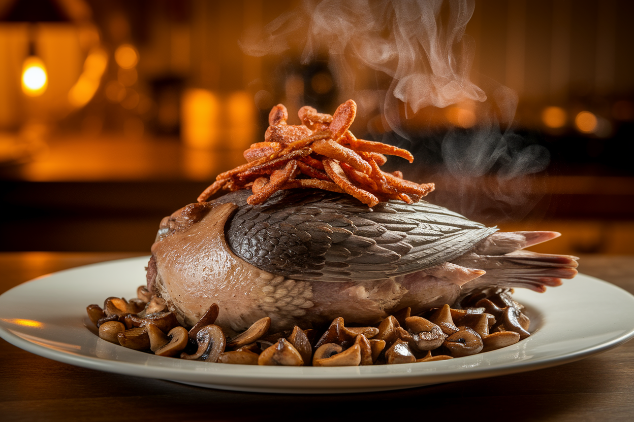 pigeon-roti-lardons-champignons-vapeur
